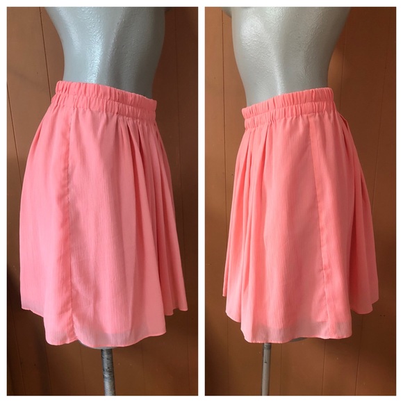 LOFT Coral Pink Pleated Chiffon Skirt, XS petite or XSP - Picture 5 of 9